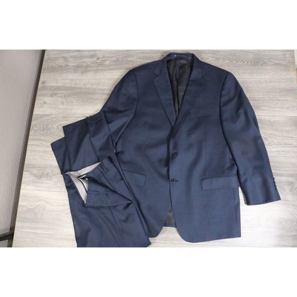 54L Hart Schaffner Marx Navy Wool 2-Piece Suit Trousers Jacket Pants 37 - Picture 1 of 15